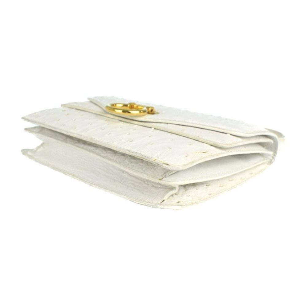 Celine Ostrich White Double Flap Gold Handbag - Picture 3 of 8